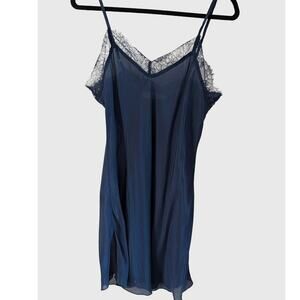 4 Love and Liberty 100% Silk Slip Dress S Navy Blue Lace Sheer Lingerie